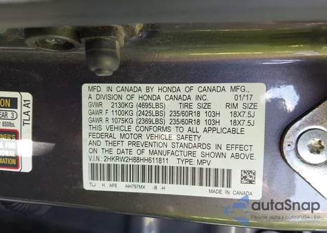 2017 Honda Cr-V Ex-L/Ex-L Navi z USA, uszkodzony, nr VIN 2HKRW2H88HH611811